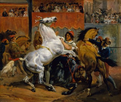 El inicio de la carrera de los caballos sin jinete de Emile Jean Horace Vernet
