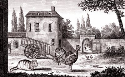 El gallo, el gato y el ratón, Fábula de La Fontaine de Emile Joseph Alexandre Gouget
