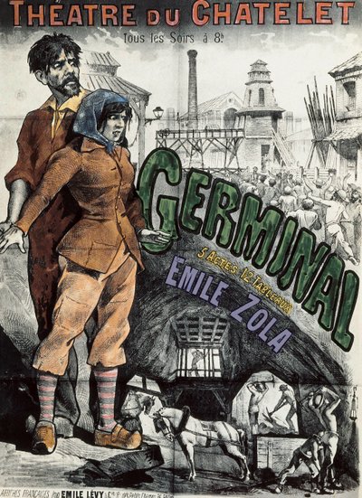 Póster para la representación teatral de la novela "Germinal" de Emile Zola en el Théâtre du Châtelet en París de Emile Levy