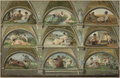Boceto para el salón de las caricaturas del Hôtel de Ville de París: escenas alegóricas de la vida cotidiana (voussures) de Emile Levy
