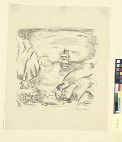 Una bahía con barco de vela y mujeres bañándose de Emile Othon Friesz