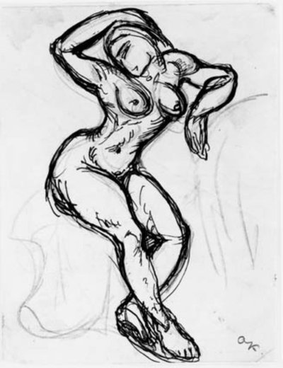 Modelo femenino sentado con el brazo derecho sobre la cabeza de Emile Othon Friesz
