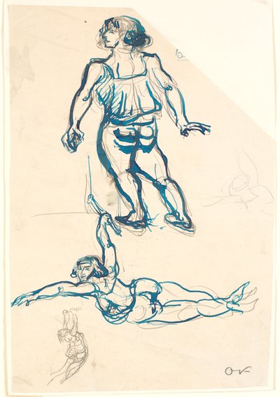 Tres estudios de una acróbata femenina, en trapecio y caminando de Emile Othon Friesz