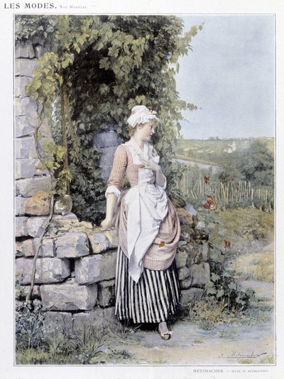Mujer soltera esperando su cita - ilustración de Metzmacher, circa 1900 de Emile Pierre Metzmacher