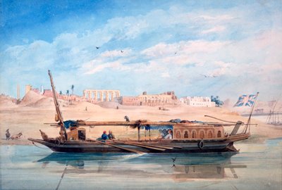 Un Barco en el Nilo, Luxor, Egipto, siglo XIX de Emile Prisse d