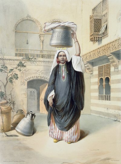 Joven chica árabe regresando del Hammam en El Cairo, ilustración de 