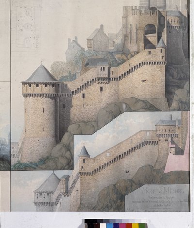 Vista del machicoulis entre la Torre Norte y la Torre Claudina del Monte Saint Michel. Dibujo de Emile Sagot. Museo Municipal de Avranches (Manche) de Emile Sagot