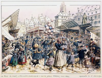 Mercado de Navidad en la plaza Kleber de Estrasburgo de Emile Schweitzer