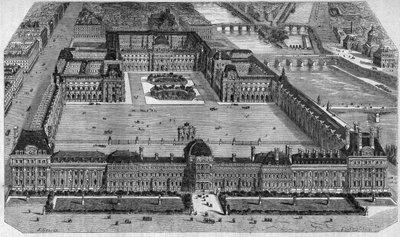 Vista general del Louvre en París, tomada desde el Jardín de las Tullerías de Emile Theodore Therond