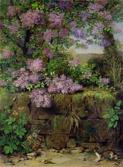 Lilas en flor frente a una pared de Emilie von der Embde