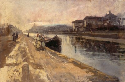 Plebeyos a lo largo del canal del Naviglio de Emilio Gola