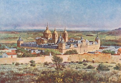 El Elscorial: Vista General (litografía en color) de Emilio Poy Dalmau