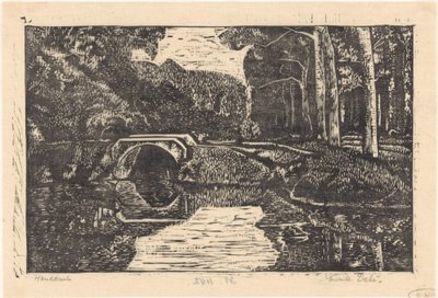 Puente sobre un foso en un bosque de Emilius Wilhelmus Dehé (signed by artist)