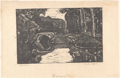 Puente sobre un foso en un bosque de Emilius Wilhelmus Dehé (signed by artist)