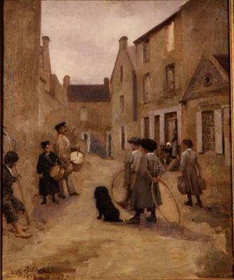 Niños jugando con aros en una calle, Arromanches de Emily  Childers