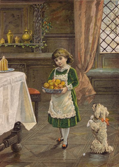 Niña con un cuenco de fruta (cromolito) de Emily Jane Harding Andrews
