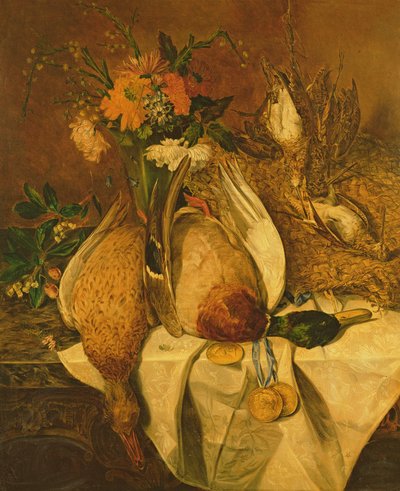 Naturaleza muerta con ánade real, agachadizas y medallas de oro, c.1850 de Emily Stannard