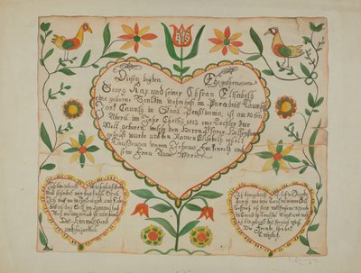 Fraktur - Certificado de Nacimiento y Bautismo de Emma M. Krumrine