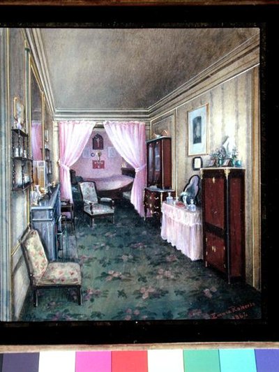 Interior de dormitorio en el Hotel Rainbeaux, París de Emma Roberts