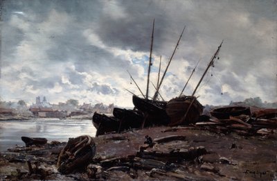 Barcos esperando la marea de Emmanuel Lansyer