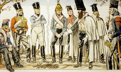 Armee Francaise 1810 de izquierda a derecha caballo-leger lancier Houzard-jinete Dutrain Dragon de Emmanuel Poire Caran D