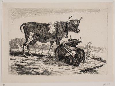 Dos vacas en un paisaje de Emmerik Høegh Guldberg
