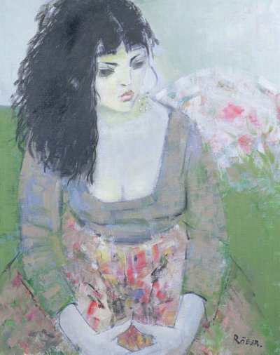 Pendiente indio (chica de cabello oscuro en verde) de Endre Roder