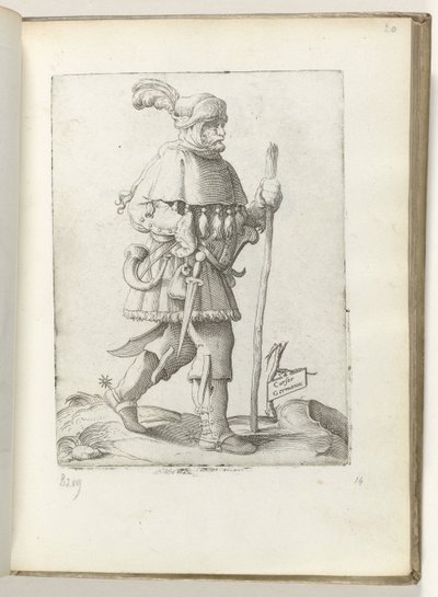 Cursor alemán (título en objeto) Duitse koerier, met hoorn en wandelstok La actitud de los comerciantes contemporáneos (título de la serie) de Enea Vico
