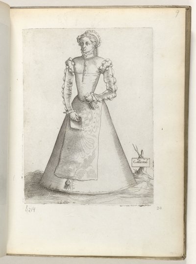 Galla mul(ier) (título sobre objeto) Una mujer casada de Francia, vestida a la moda de alrededor de 1550 Diversarum gentium nostrae aetatis habitus (título de la serie) de Enea Vico