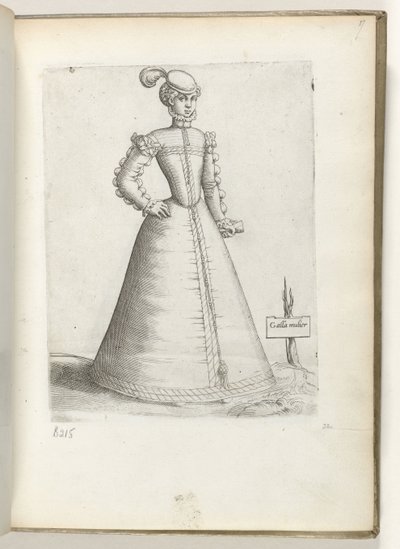 Galla Mulier (título sobre objeto) Una mujer casada de Francia, vestida a la moda de alrededor de 1550 Diversarum gentium nostrae aetatis habitus (título de la serie) de Enea Vico