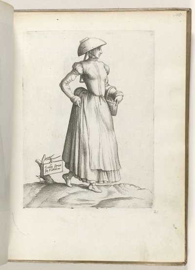 Mantenga Galla o Flandren. (título en el objeto) Dienstbode uit Vlaanderen, gekleed volgens de mode van ca. 1550 La actitud de los comerciantes contemporáneos (título de la serie) de Enea Vico