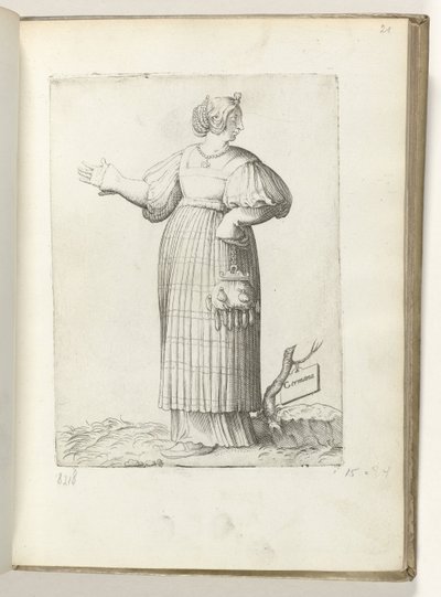 Germana (título sobre objeto) Vrouw gekleed volgens de Duitse mode ca 1550 La actitud de los comerciantes contemporáneos (título de la serie) de Enea Vico