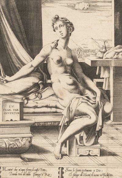 Lucrecia preparándose para suicidarse, ca. 1542 de Enea Vico