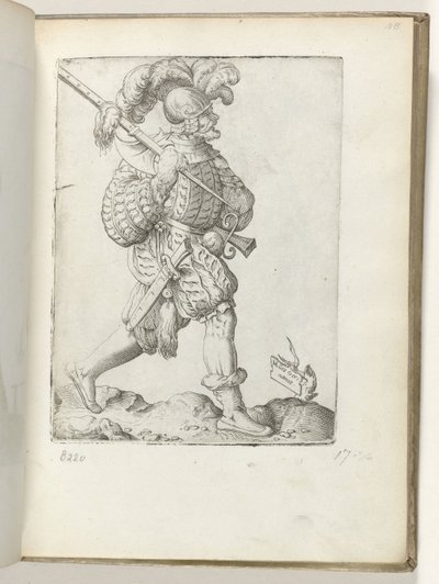(título en el objeto) Duitse soldaat, gekleed volgens de mode van ca. 1550 La actitud de los comerciantes contemporáneos (título de la serie) de Enea Vico