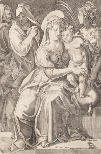 La Sagrada Familia con Santa Ana y Santa Catalina, 1542, publicada 1627-50 de Enea Vico