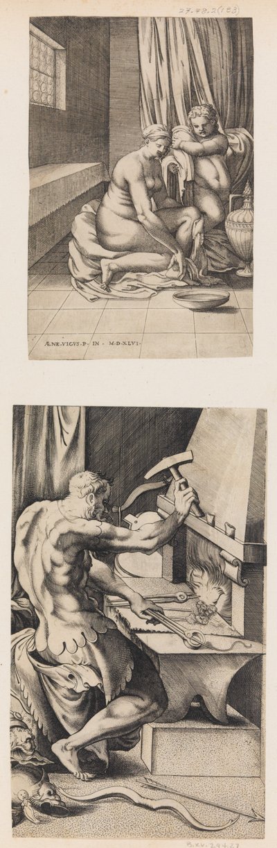 Venus en su tocador y Vulcano trabajando en su fragua, ca. 1546 de Enea Vico
