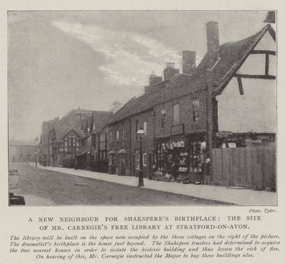 Un nuevo vecino para el lugar de nacimiento de Shakespeare, el sitio de la biblioteca gratuita de Mr. Carnegie en Stratford-on-Avon de English Photographer