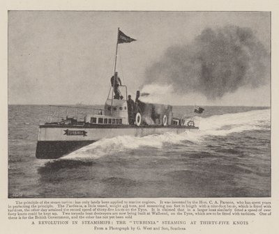 Una revolución en los barcos de vapor, el Turbinia navegando a treinta y cinco nudos de English Photographer