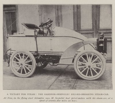 Una victoria para el vapor, el coche de vapor récord de Gardener-Serpollet de English Photographer