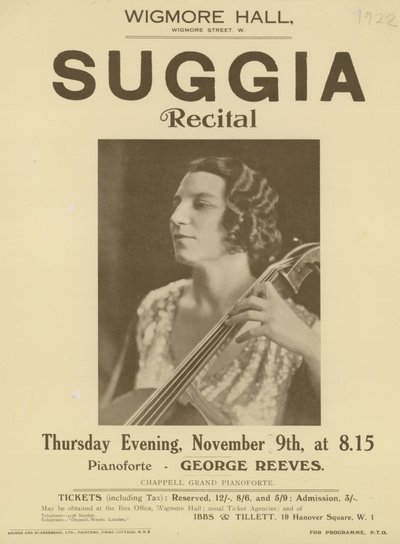 Anuncio de un recital de Suggia en Wigmore Hall de English Photographer