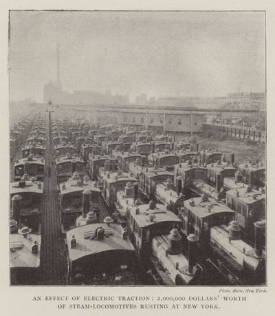 Un efecto de la tracción eléctrica, locomotoras de vapor por valor de 2,000,000 de dólares oxidándose en Nueva York de English Photographer