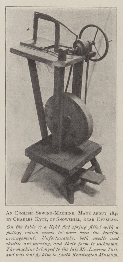 Una máquina de coser inglesa, hecha alrededor de 1842 por Charles Kyte, de Snowshill, cerca de Evesham de English Photographer