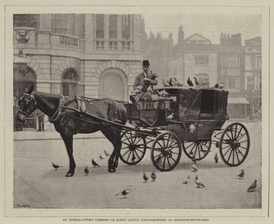 Un cochero amante de los animales, una escena fotografiada recientemente en Kingston-on-Thames de English Photographer