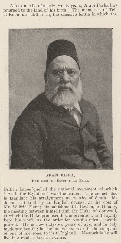 Arabi Pasha, regresado a Egipto desde el exilio de English Photographer