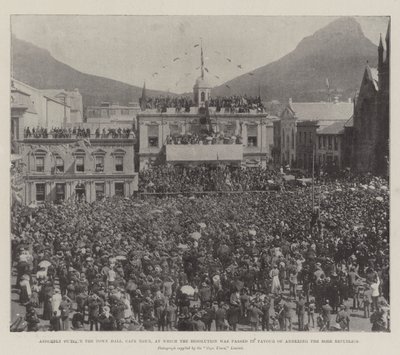 Asamblea fuera del Ayuntamiento de Ciudad del Cabo, en la que se aprobó la Resolución a Favor de Anexar las Repúblicas Bóer de English Photographer