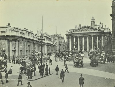 Banco de Inglaterra y Royal Exchange, Threadneedle Street, Ciudad de Londres, 1890 de English Photographer