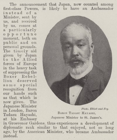 Barón Tadasu Hayashi, ministro japonés en St. James de English Photographer