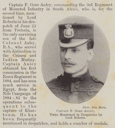 Capitán F Gore Anley, mencionado dos veces en despachos por Lord Roberts de English Photographer