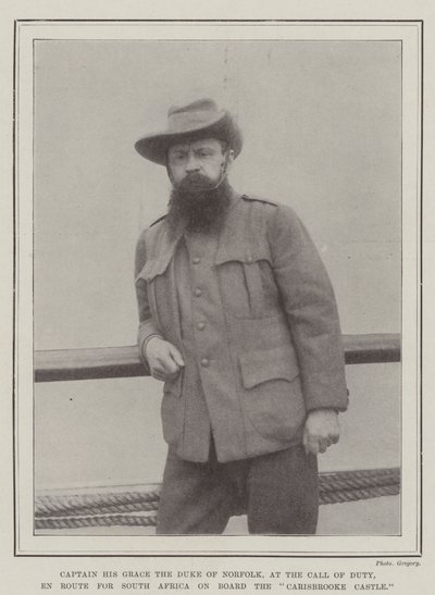 Capitán Su Gracia el Duque de Norfolk, en el llamado del deber, en ruta hacia Sudáfrica a bordo del Carisbrooke Castle de English Photographer