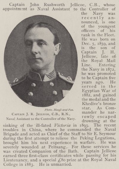 Capitán J R Jellicoe, CB, RN, asistente naval del controlador de la marina de English Photographer